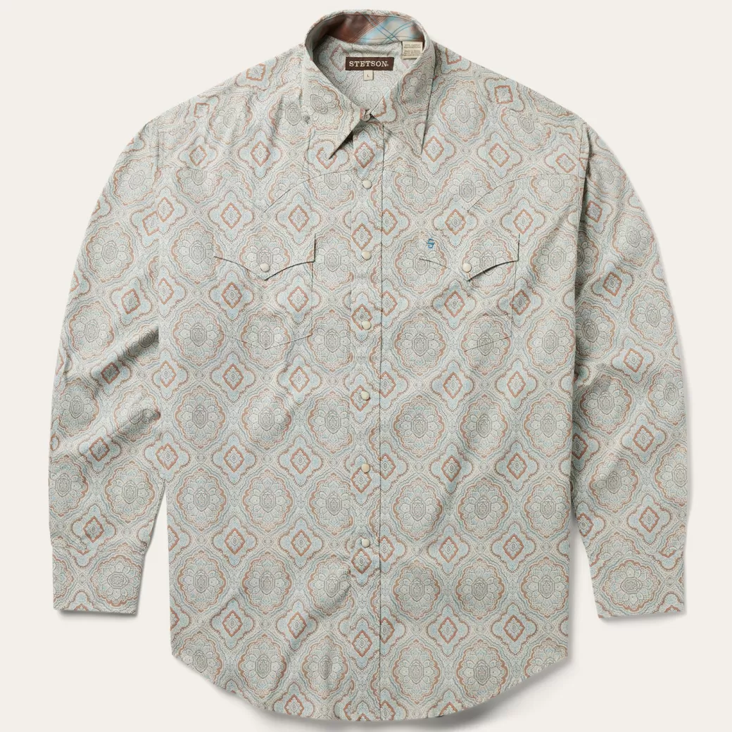 Aqua Paisley Print Western Shirt | Stetson Discount