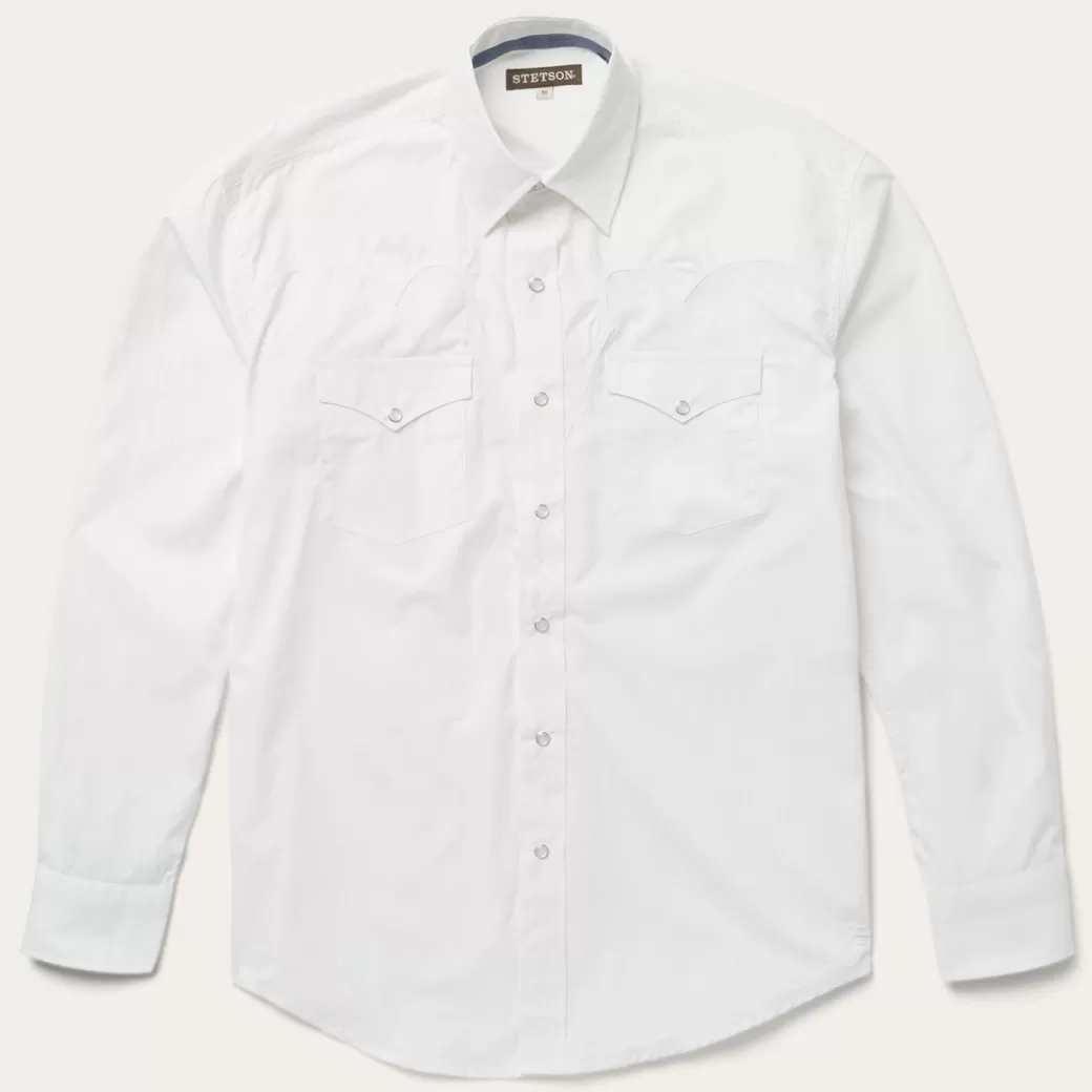 Classic Solid Snap Poplin Shirt In Optic | Stetson Clearance