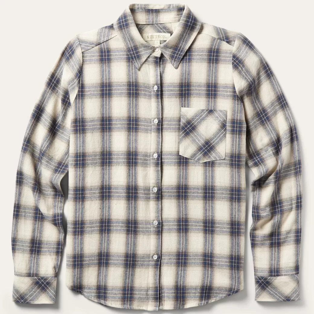 Classic Western Flannel Shirt in White | Stetson Flash Sale