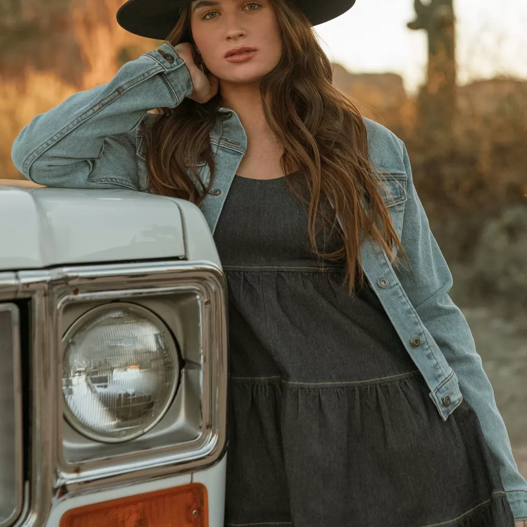 Dark Denim Dress With Contrast Top Stitching | Stetson Fashion