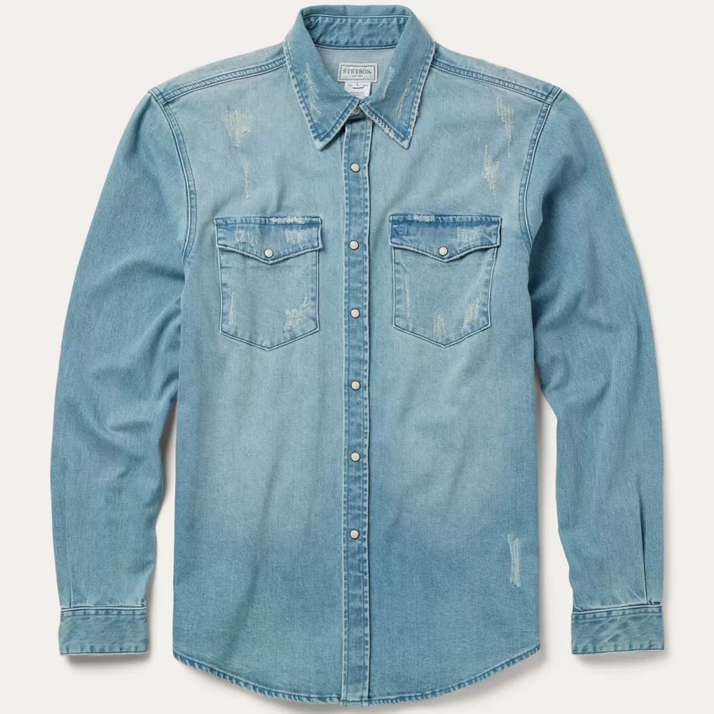 Distressed Denim Western Shirt | Stetson Sale