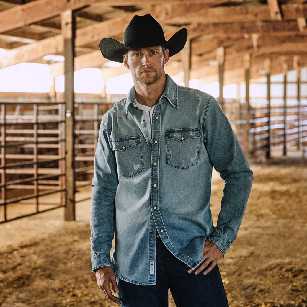 Distressed Denim Western Shirt | Stetson Sale