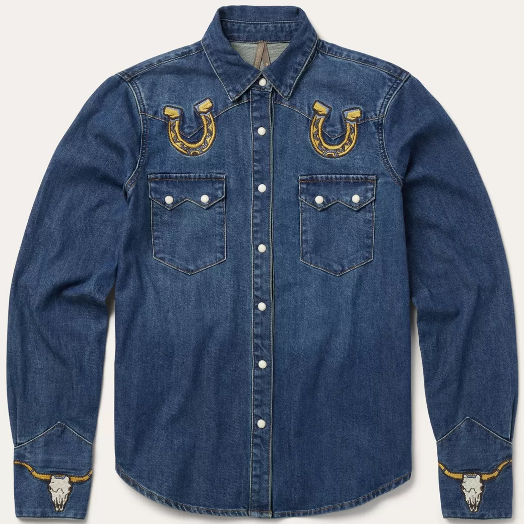 Embroidered Dark Denim Western Shirt | Stetson Outlet