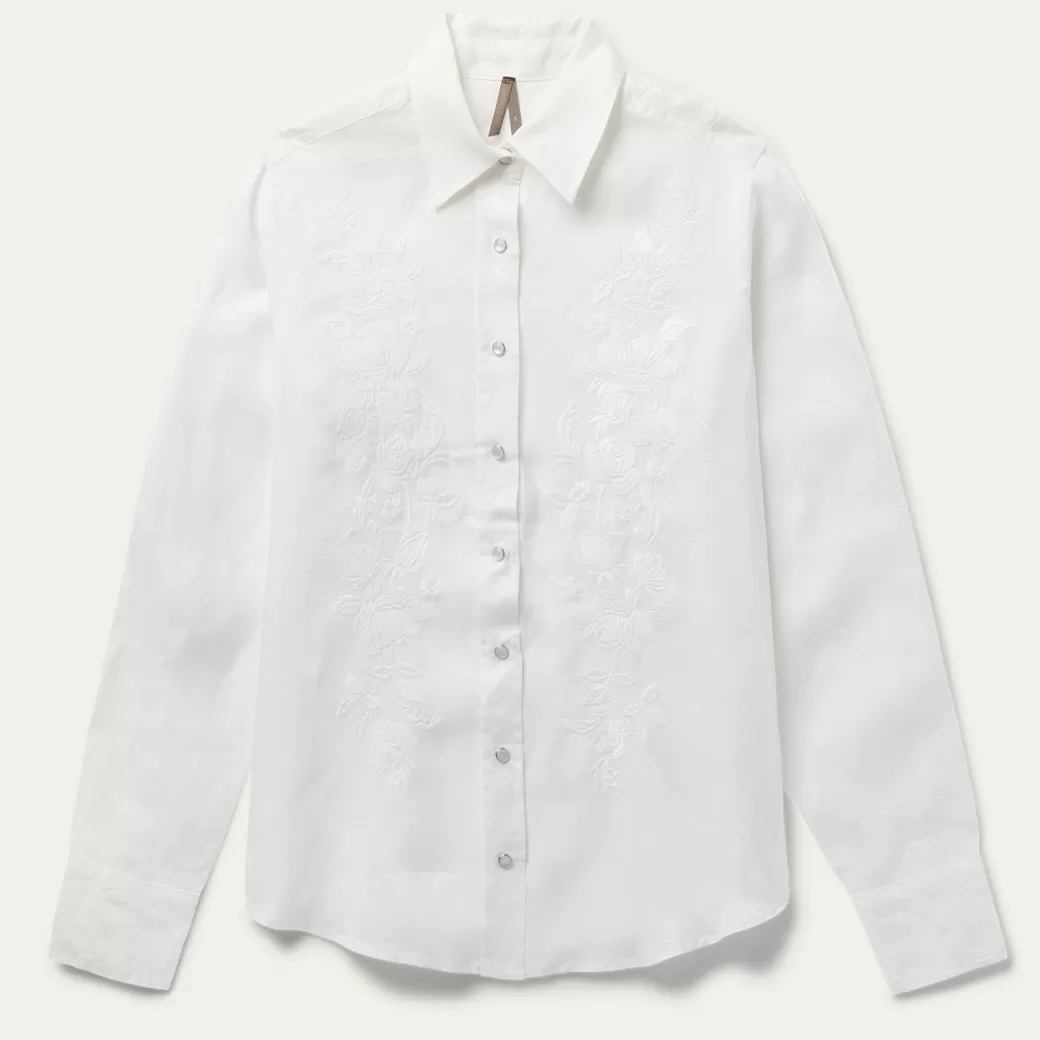 Embroidered Tonal Stripe Linen Blouse | Stetson Cheap