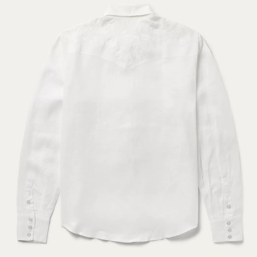 Embroidered Tonal Stripe Linen Blouse | Stetson Cheap