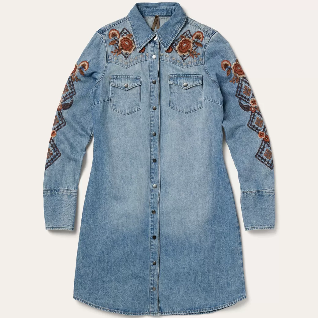 Floral Embroidered Denim Shirt Dress | Stetson Store