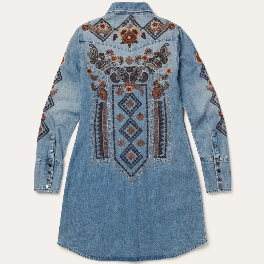 Floral Embroidered Denim Shirt Dress | Stetson Store