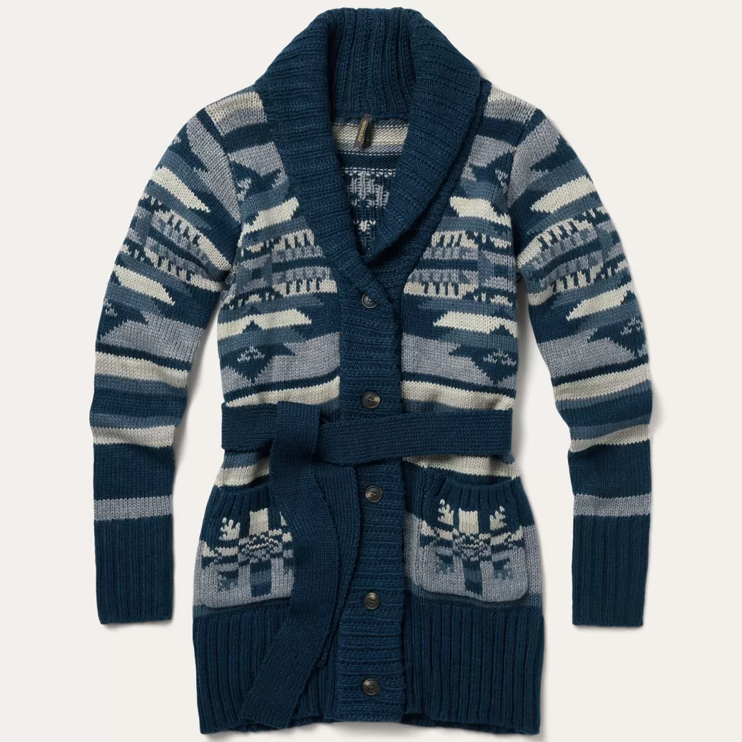 Indigo Aztec Belted Cardigan | Stetson Cheap