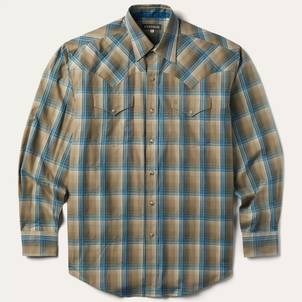 Khaki Ombre Plaid Shirt | Stetson Cheap