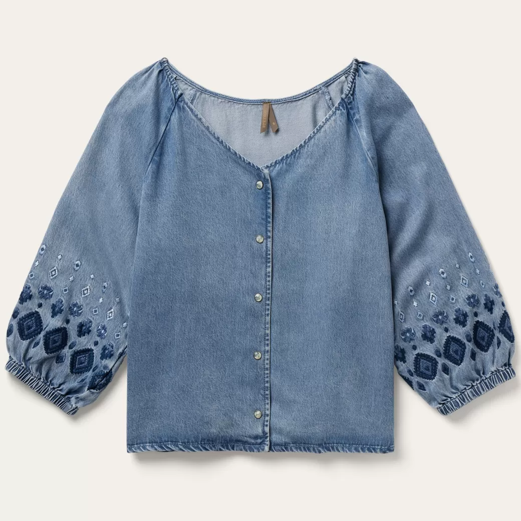 Lyocell Denim Snap Front Blouse | Stetson Sale