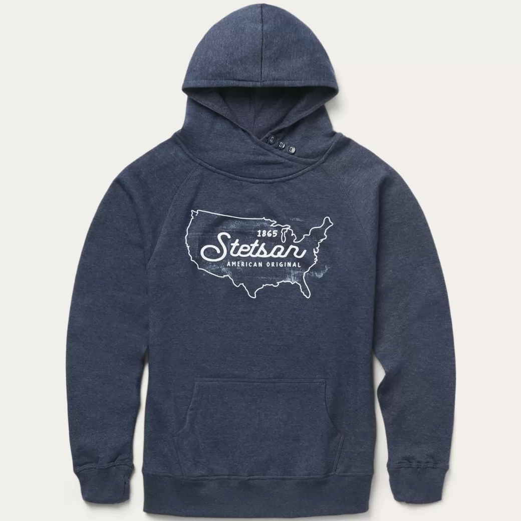 Navy Heather Fleece Knit Hooded Sweatshirt | Stetson Cheap