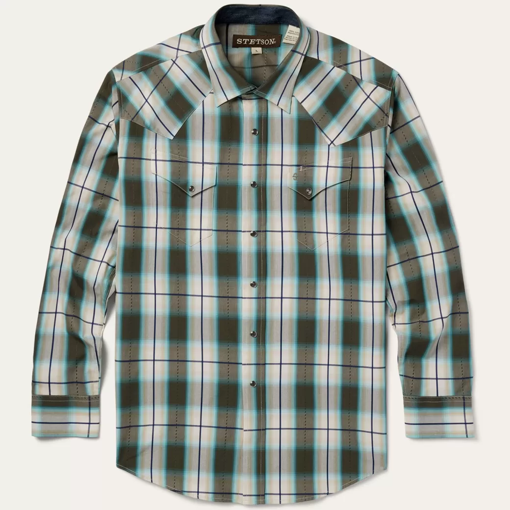 Olive Ombre Plaid Western Shirt | Stetson Clearance