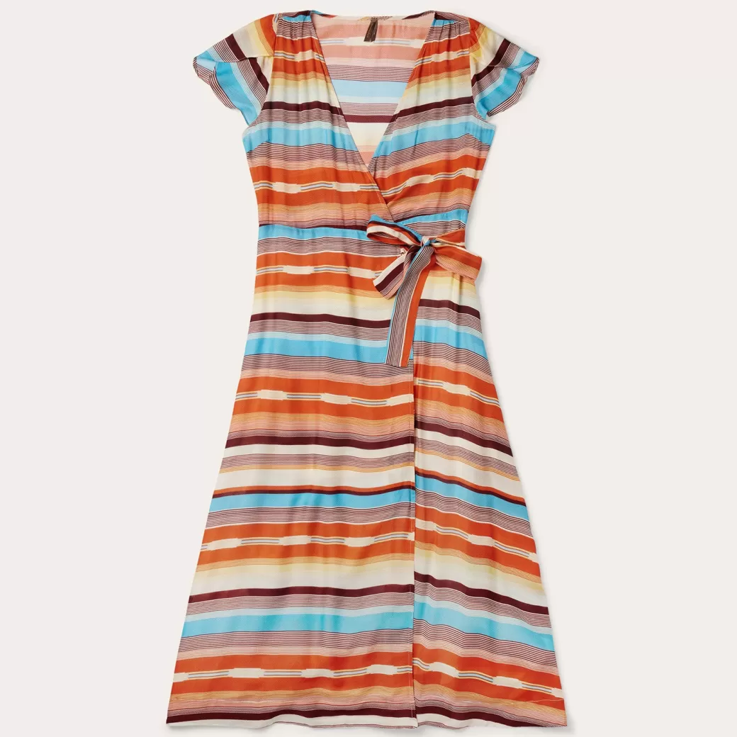 Sunset Serape Print Rayon Herringbone Wrap Front Dress | Stetson Fashion