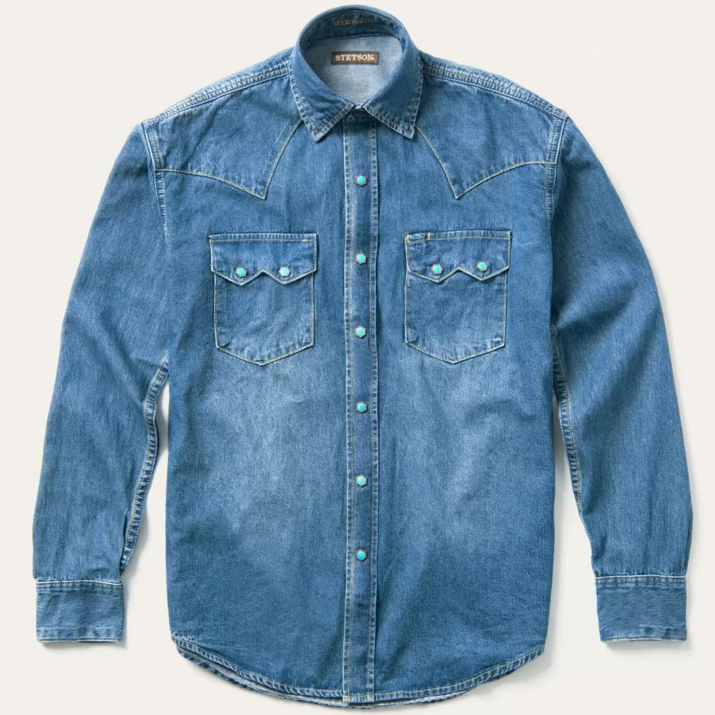 Turquoise Snap Western Denim Shirt | Stetson Fashion